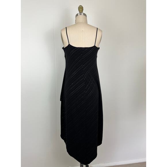 Vintage 90s Y2K City Triangles Stretchy Black Midi Dress Large Tulip Hem Goth - Picture 7 of 16